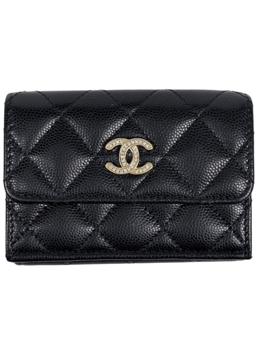 Chanel CC Logo Trifold Wallet Small Caviar Leather Black